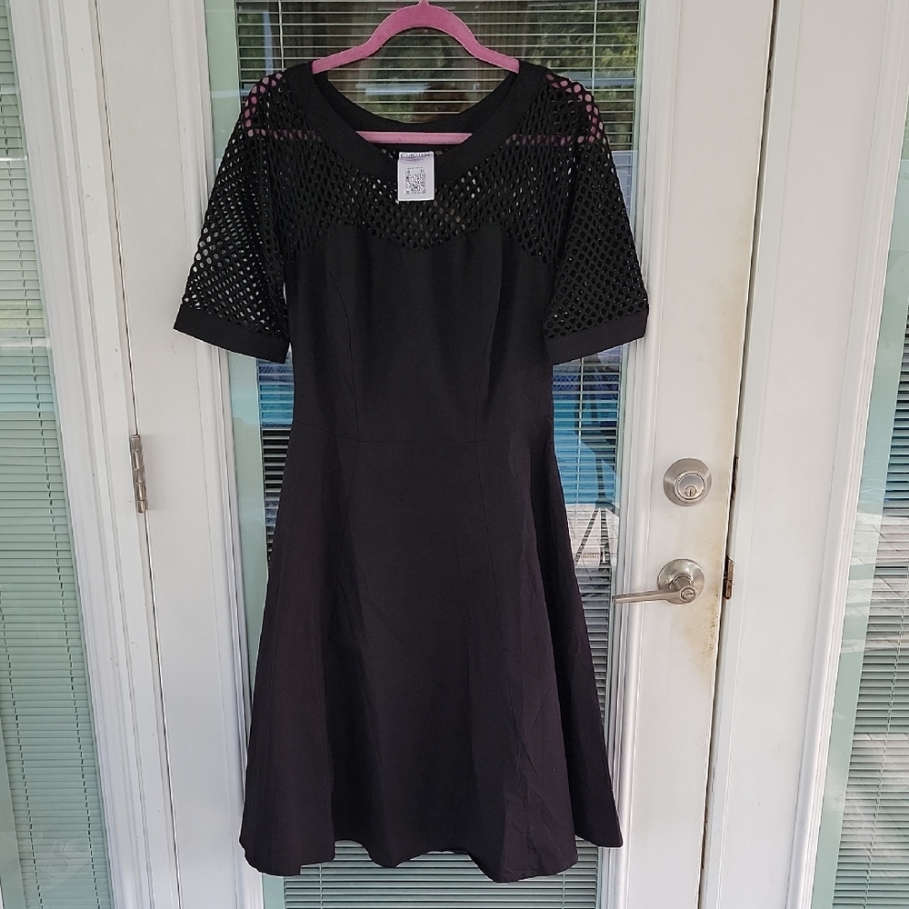 Retro Pinup Swing Dress Scoop Neck Mesh/Fishnet Bust With Pockets